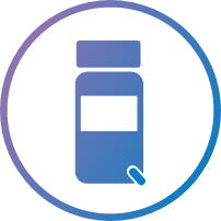 Pill bottle icon in a blue circle.